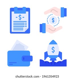 Iconos financieros establecidos = portapapeles, pago, cartera, inicio de cohete. Perfecto para aplicaciones móviles de sitios web, iconos de aplicaciones, presentación, ilustración y cualquier otro proyecto.