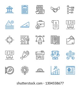finance icons set. Collection of finance with news, profits, balance, research, sign, coins, dollar, sale, hand, bank, wallet, vector, pie chart. Editable and scalable finance icons.