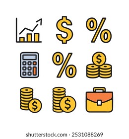 ícones financeiros definir coleção vetor ilustração