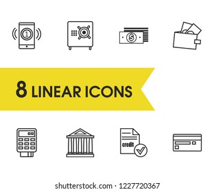 Finance icons set with dollar, credit card and deposit elements. Set of finance icons and currency concept. Editable vector elements for logo app UI design.