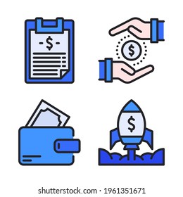 Finance icons set (Filled Line) = clipboard, payment, wallet, rocket startup. Perfect for website mobile app, app icons, presentation, illustration and any other projects.