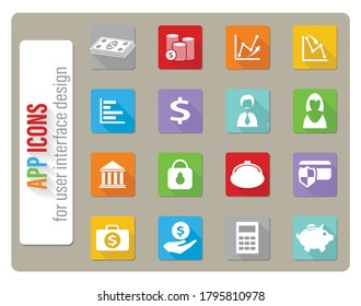 finance icons set in flat design with long shadow