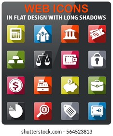 finance icons set in flat design with long shadow