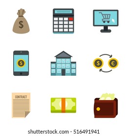 Finance icons set. Flat illustration of 9 finance vector icons for web