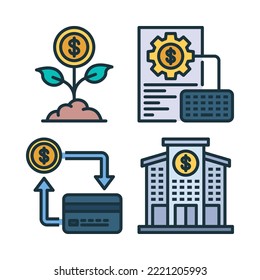 Finance icons set = growth business, keyboard, exchange, bank. Perfect for website mobile app, app icons, presentation, illustration and any other projects