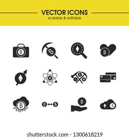 Finance icons set with hand bitcoin, exchange currency, bitcoin cloud elements. Set of finance icons and molecular concept. Editable vector elements for logo app UI design.