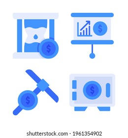 Juego de iconos de finanzas = vidrio horario, tablero de presentación, minería, caja de seguridad. Perfecto para aplicaciones móviles de sitios web, iconos de aplicaciones, presentación, ilustración y cualquier otro proyecto.