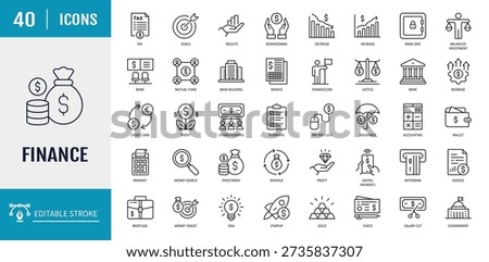 Finance icons set. Includes money and finance operations: money,currency exchange, savings, operations with bank cards. Outline Icon Set. Editable stroke with Vector illustration