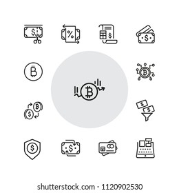 Finance icons. Set of  line icons. Bitcoin, currency, payment. Finance concept. Vector illustration can be used for topics like banking, money, saving