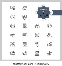 Finance icons. Set of line icons. Bitcoin, currency, payment. Finance concept. Vector illustration can be used for topics like banking, money, saving