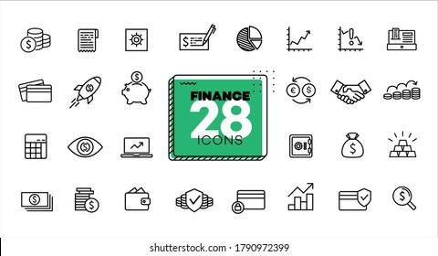 Finance icons set. Line, flat, vector icons for mobile applications, buttons and website design. Illustration isolated on white background. Collection modern logo, app, infographic with EPS 10 format svg