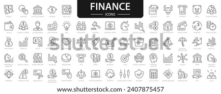 Finance icons set. Money, finance, payments, wallet, piggy, bank, check line icon. Outline icons collection.