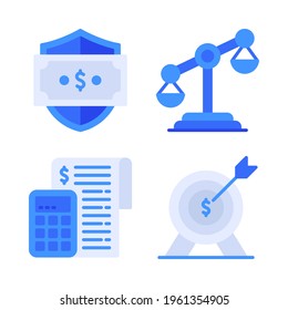 Finance icons set = money shield, balance, calculator, target. Perfect for website mobile app, app icons, presentation, illustration and any other projects.