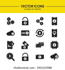 Iconos financieros establecidos con el etéreo de la nota, la nube etérea y la recarga de elementos etéreos. Conjunto de íconos financieros y concepto de tecnología. Elementos vectoriales editables para el diseño de la interfaz de usuario de la aplicación del logotipo.