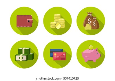 Finance Icons set on light green background