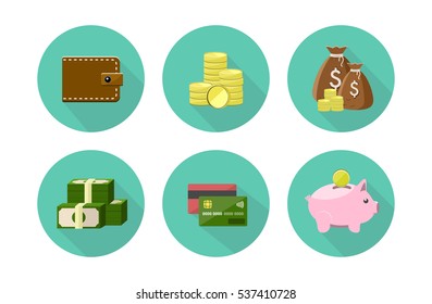 Finance Icons set on turquoise background