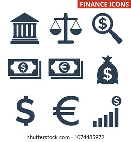Finance icons set on white background. Vector illustration