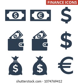 Finance icons set on white background. Vector illustration