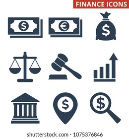 Finance icons set on white background. Vector illustration