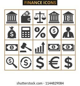 Finance icons set on white background. Vector illustration