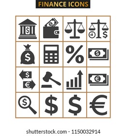 Finance icons set on white background. Vector illustration