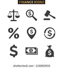 Finance icons set on white background. Vector illustration