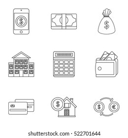 Finance icons set. Outline illustration of 9 finance vector icons for web