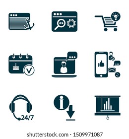 Finance icons set with search optimization, download information, photo presentation and other SEO

 elements. Isolated vector illustration finance icons.