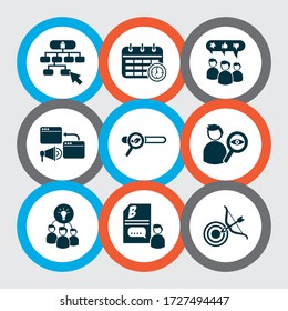 Finance icons set with targeting, pingback, organic search and other schedule elements. Isolated vector illustration finance icons.