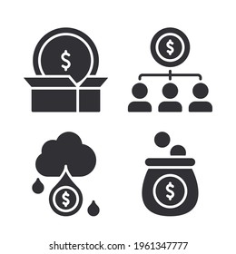 Finance icons set = unboxing, hierarchy, cloud, money bag. Perfect for website mobile app, app icons, presentation, illustration and any other projects.