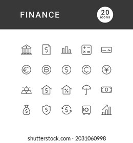 los iconos de finanzas establecen el vector. diseño de icono de línea financiera. aislado en fondo blanco