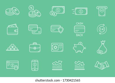 Finance Icons set - Vector outline symbols of banking services for the site or interface
