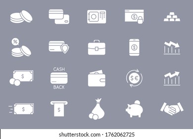 Juego de iconos de finanzas - Siluetas vectoriales de servicios bancarios para el sitio o interfaz