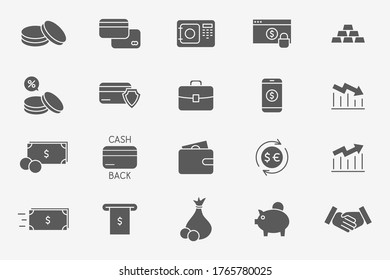 
Juego de iconos de finanzas - Siluetas vectoriales de servicios bancarios para el sitio o interfaz