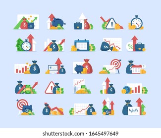 finance icons set,revenue increase,Compound interest, added value,flat design icon vector illustration 