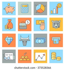 Finance icons, thin line style, flat design