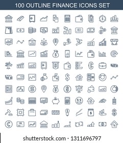 finance icons. Trendy 100 finance icons. Contain icons such as mortgage, money dollar, graph, crown, money chart, bank, chart, credit card, coin. finance icon for web and mobile.