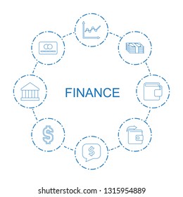 finance icons. Trendy 8 finance icons. Contain icons such as chart, dollar in cloud, money, credit card, Wallet, dollar, bank, wallet. finance icon for web and mobile.