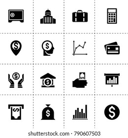 Finance icons. vector collection filled finance icons. includes symbols such as bank, hand holding money, money in head, atm, diagram. use for web, mobile and ui design.