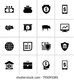 Finance icons. vector collection filled finance icons. includes symbols such as pig, bank, money in head, devaluation, case. use for web, mobile and ui design.