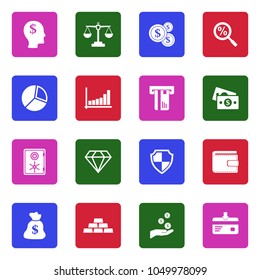 Finance Icons. White Flat Design In Square. Vector Illustration. 