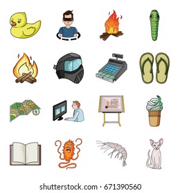 finance, illness, rest and other web icon in cartoon style. cat, animal, camping icons in set collection.