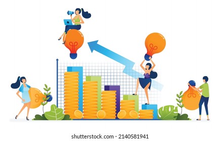 Finance Illustration Of Collect Ideas For Financial Investments That Increase Money And Profit Continuously Or Passive Income. Landing Page, Web, Website, Banner, Ads, Card, Apps, Brochure, Flyer