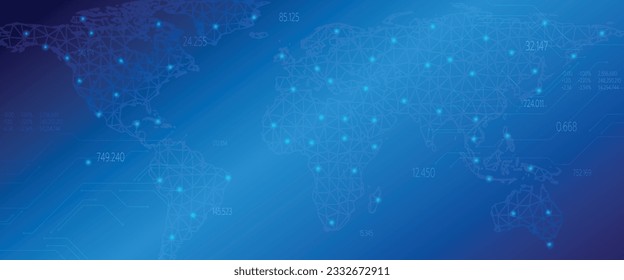Finance illustration in digital world connection fast data digits, finance, stock, trading, investment, dark blue background, vector