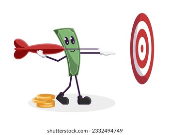 Finance illustration. dollar money  characters aiming arrows at target success. Vector illustration.