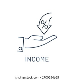 Finance income. Percentage from a deal, sale. Vector linear icon isolated on white background.