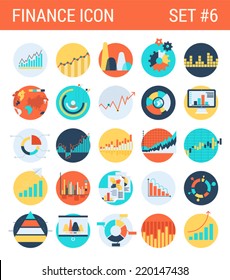 Finance Infographics Flat Icons Set Diagram Statistics Graphics Chart Pie Report Market Analysis Bar Graph Stats Web Click Infographic Style Vector Illustration Concept Collection