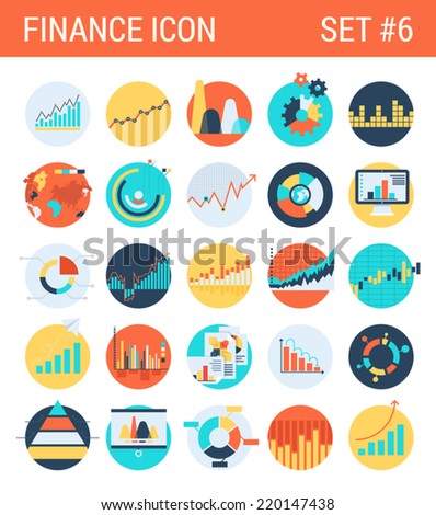 Finance infographics flat icons set diagram statistics graphics chart pie report market analysis bar graph stats web click infographic style vector illustration concept collection