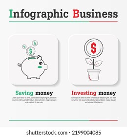 finance infographics, Saving vs Investing money icon, Investment Strategy and Finance Management concept, Infographic Design line vector Elements. Business elements banner, save vector.