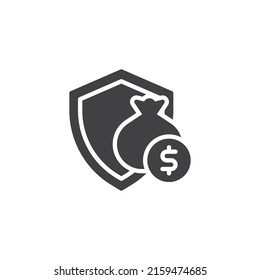 Finance insurance vector icon. filled flat sign for mobile concept and web design. Money bag and shield glyph icon. Symbol, logo illustration. Vector graphics